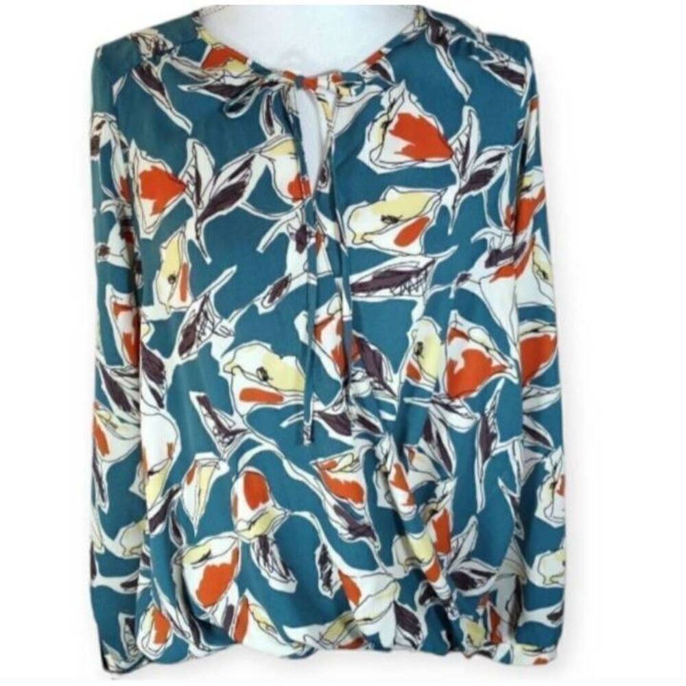 LUSH GREEN, ORANGE, YELLOW, & WHITE BLOUSE SZ.L EUC.